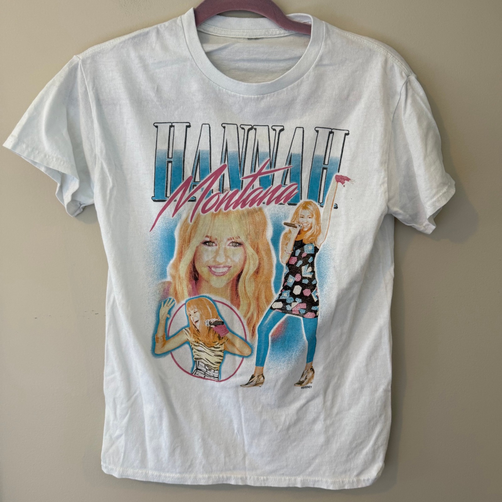 Disney Hannah Montana Miley Cyrus Graphic T-Shirt White Y2k Retro Pop Star Tee